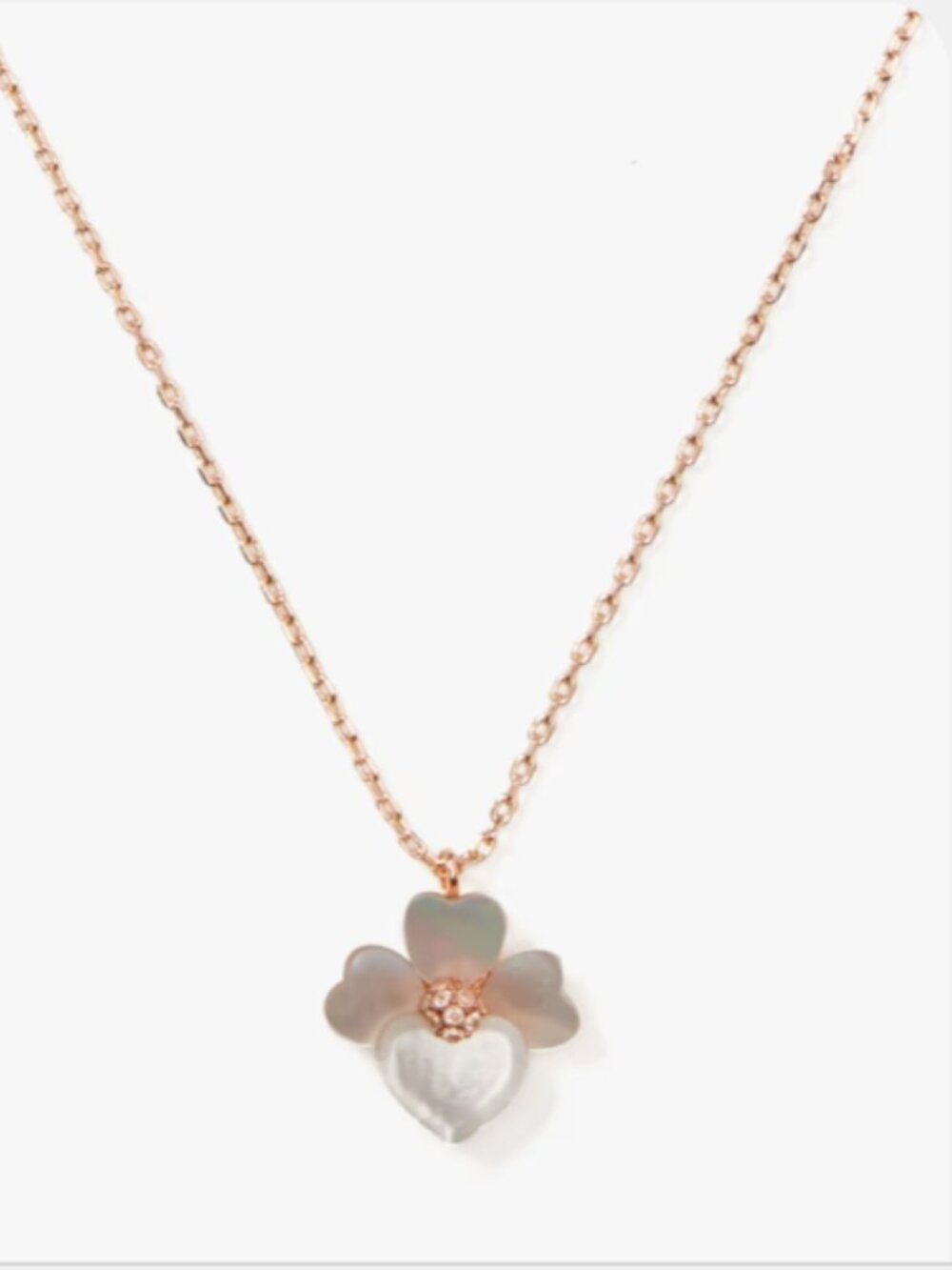 KATE SPADE Precious Pansy Necklace NWT Mother of Pearl Rose Gold Mini Pendant